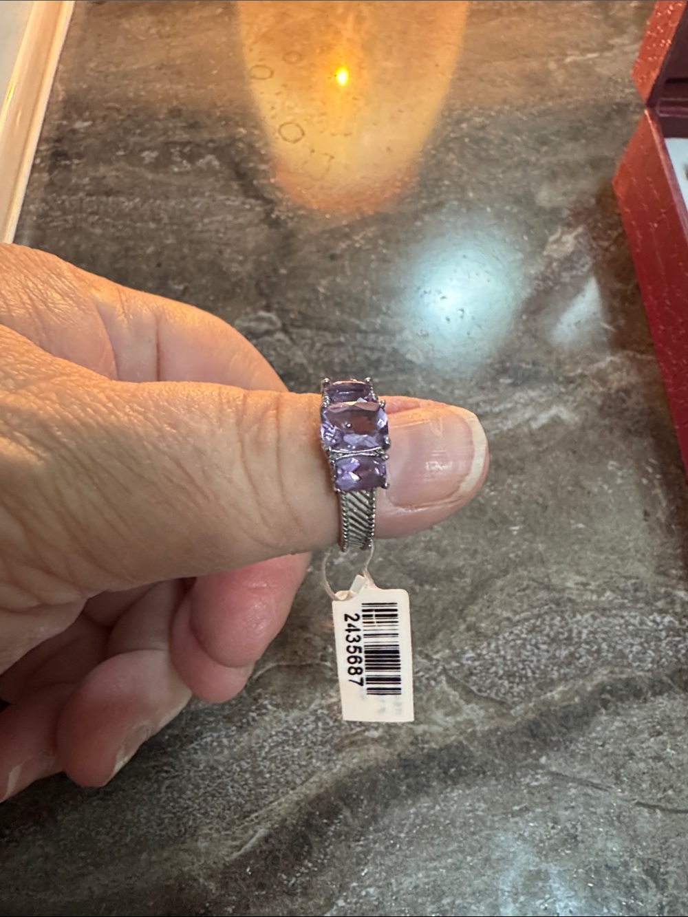 Sterling Silver Ring with Purple Gemstones - Women Jewelry